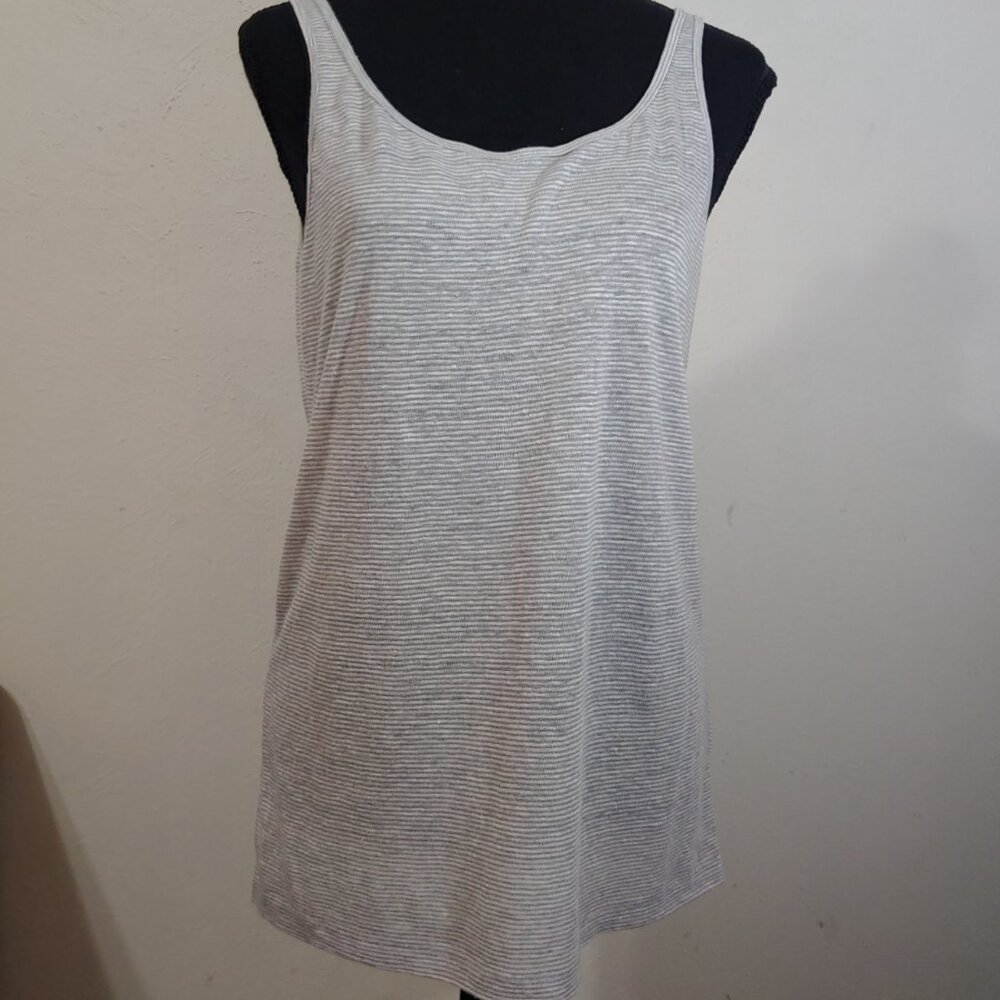 Eileen Fisher 100%  Linen  Grey and White Striped  Tank Top Tunic